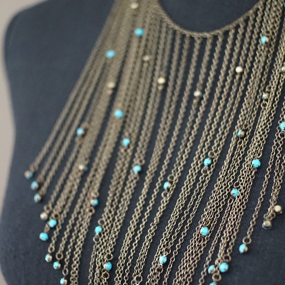 Fringe turquoise necklace. Adjustable - Picture 3 of 5
